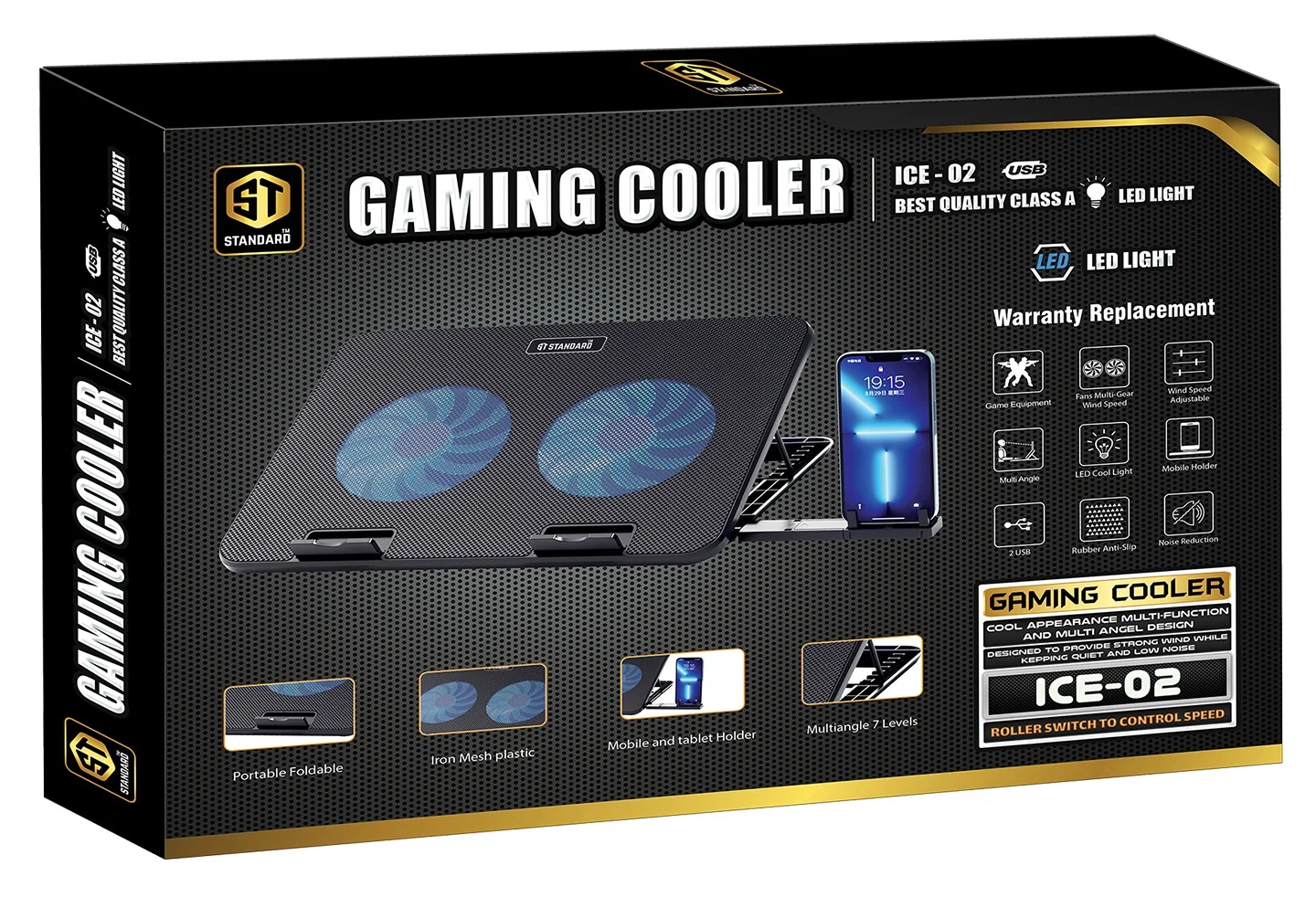 قاعدة تبريد لابتوب Standard ICE-02 بمروحتين حتى 15.6 بوصة