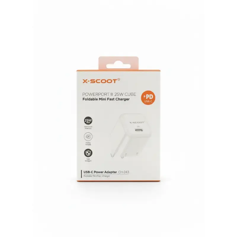 X-Scoot CH-243 25W USB-C PowerPort III Adapter 25W PD Fast Charger, 25W USB-C