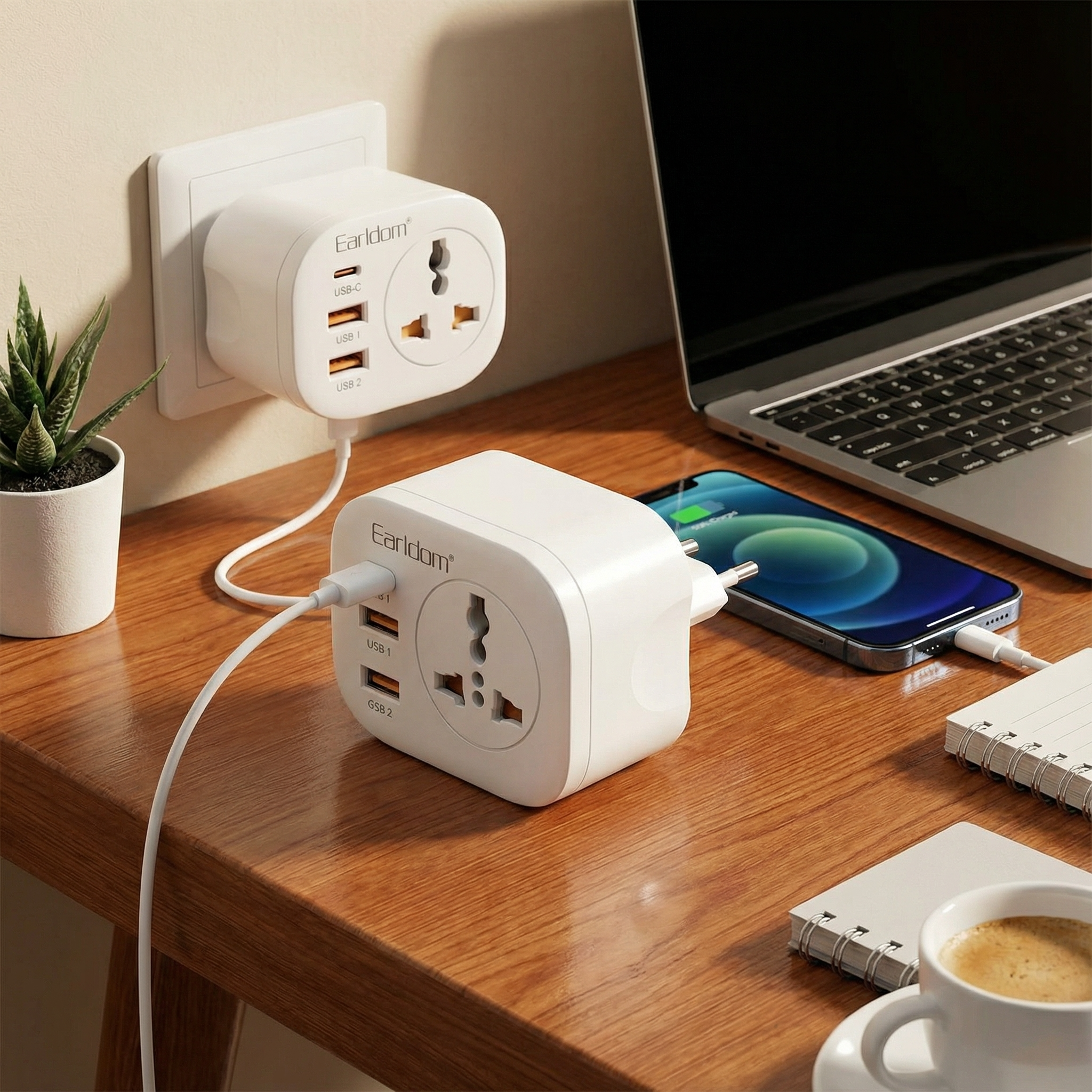 مشترك كهرباء 4 في 1 Earldom ES-SC16 مع منافذ USB متعددة