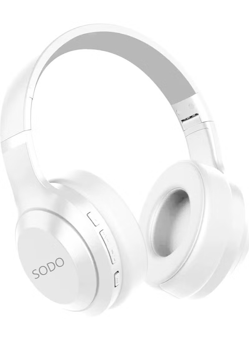 سماعة رأس SODO SD-1121 لاسلكية فوق الأذن مع ميكروفون – صوت ستيريو قوي باللون الأبيض