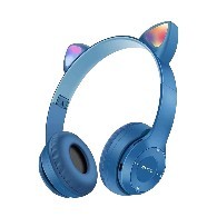 سماعة رأس بلوتوث P47M CAT بتصميم قطة مضيء LED – ستيريو قابلة للطي مع منفذ TF للأطفال والكبار – أزرق