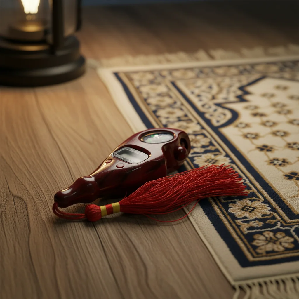 مسبحة إلكترونية LED مع شراشيب حمراء ومؤشر اتجاه – عداد تسبيح رقمي